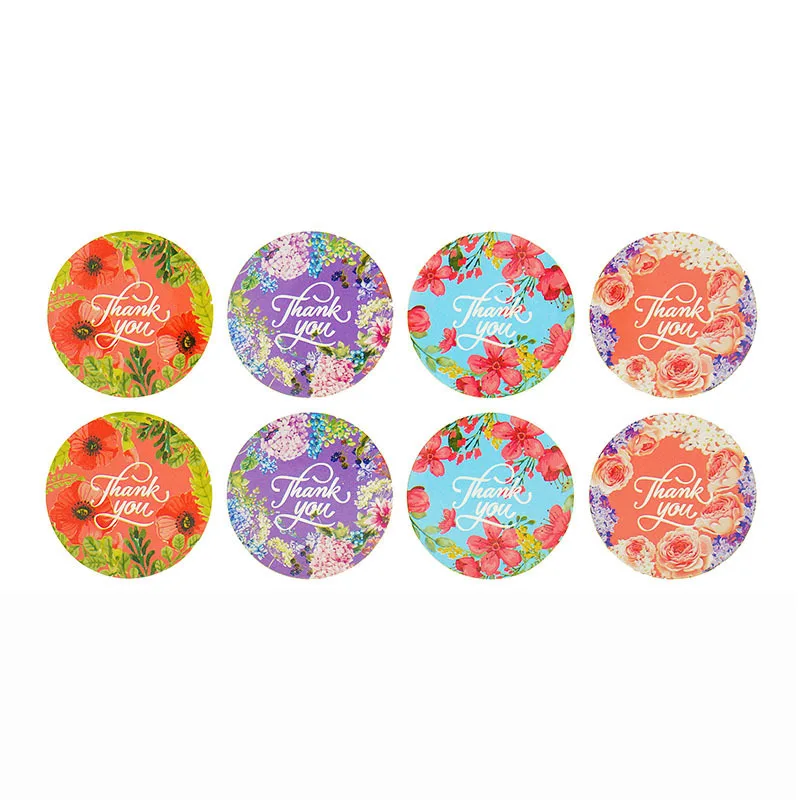 custom design colored premium matte Round Thank You Floral Watercolor Self Adhesive paper Sticker Labels Seal for cake use