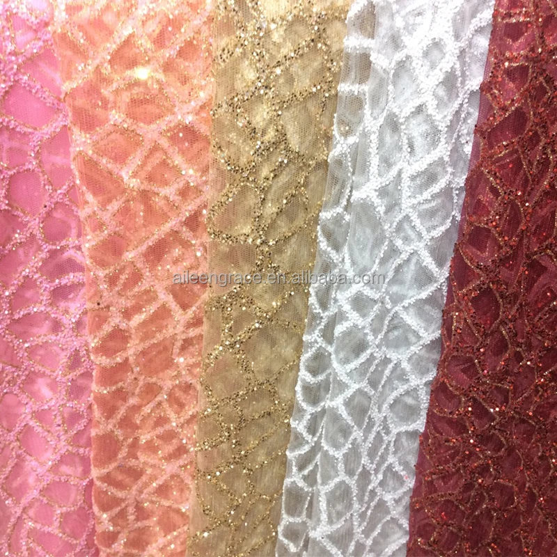 Wholesale african glitter tulle lace fabric for party and wedding dress