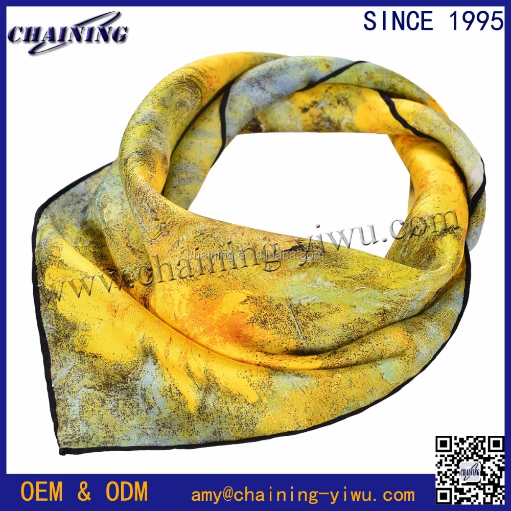 Silk Printed Neckerchief 50*50cm Oil Painting Fashion 20 inch Small Square Women  Wrap Van Gogh 100% Silk Neckerchief