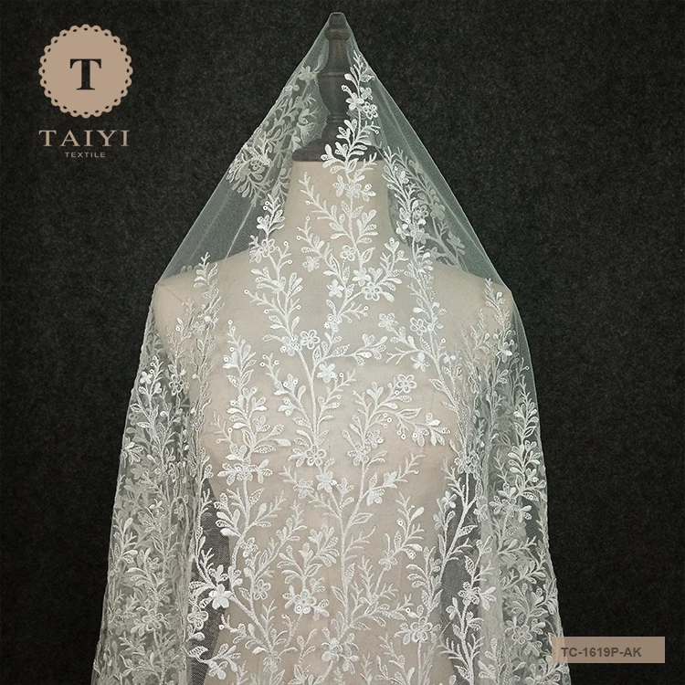 
High Quality Hot Sale 100% Polyester Guipure Embroidery Lace Cotton Fabric For Bridal Dress 