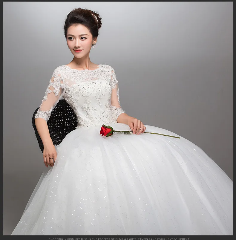 ZH0199X Hot Selling Medium Long Sleeves Round Collar Wedding Dresses Lacebandage Skirt Bridal Gown Plus Size