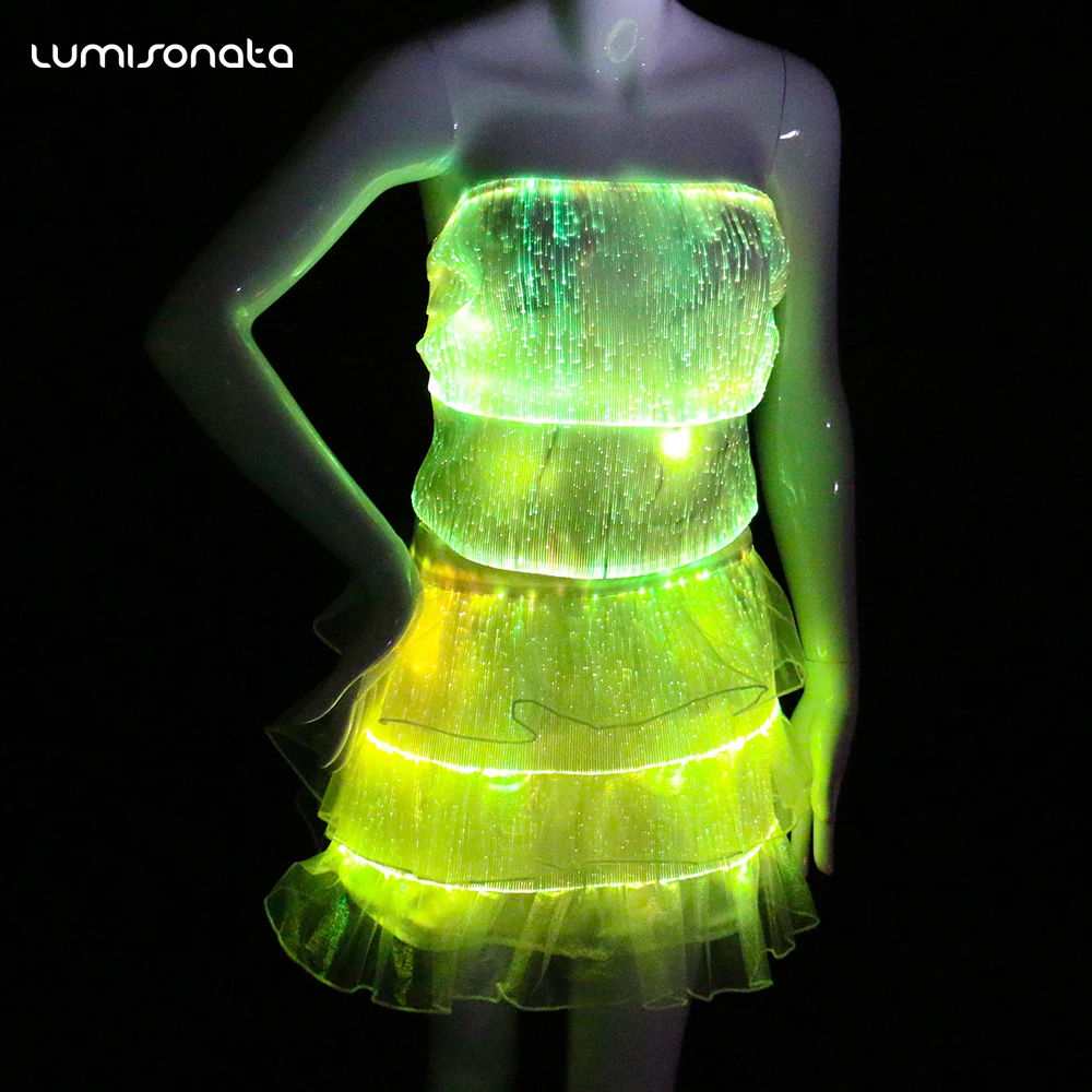 Beautiful lights led dance costumes luminous fiber optic night club wear