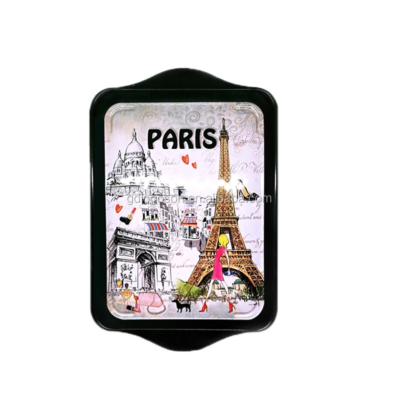 France Travel Tray Souvenirs Custom Metal Decorative Rolling Trays Paris Eiffel Tower Metal Plate Logo Travel Tray