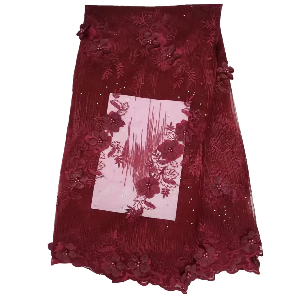 Beautifical tulle french mesh lace wholesale wedding beaded fabric 3D flower net lace FYN09