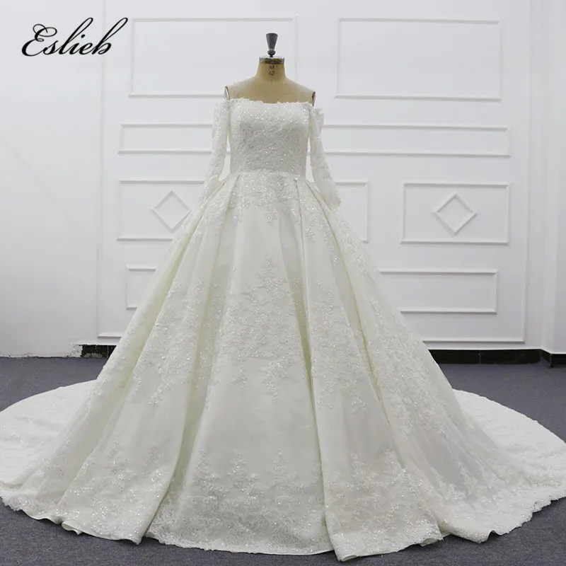 Eslieb SJ026 Elegant Gold Wedding Dresses With Sequins Ball Gown Arabic Luxurious Wedding Gowns dress 2019 Robe