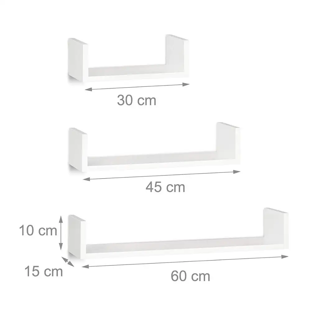 Colorful U Shaped Wooden Set grocery shelf of 3 Floating Wall Shelf Storage  living room wall decoration shelf