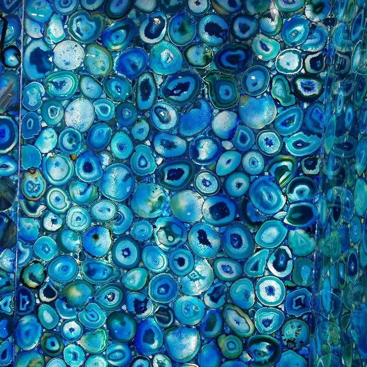 China beautiful natural gemstone luxury wall decor blue agate tile