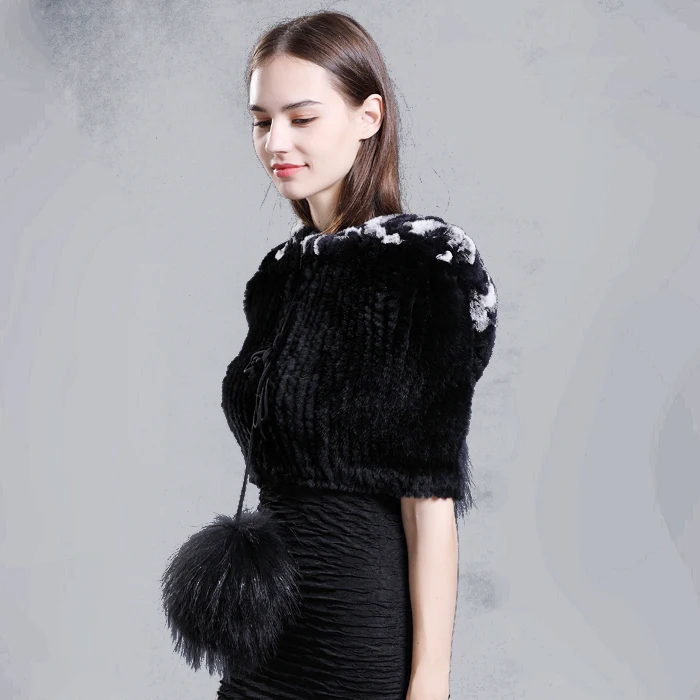 CX-B-125A Hot Selling Ladies Fashion Elegant Fur Poncho Rex Rabbit Fur Cape Shawl