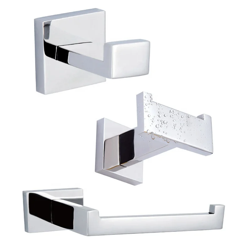 China Hotel 6 Piece Bathroom Accessories Set Stainless Steel Soap Dish Toilet Brush Paper Holder Robe Hook Towel Rack