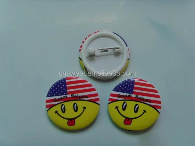 
Safety pin round cute smiley face button metal badge 