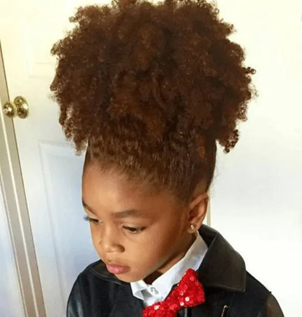 Kinky Curly Ponytail Human Hair For Kids Afro Natural Puff Hair Ponytail Wigs Afro Kinky Curly Ponytail Hair Extensions