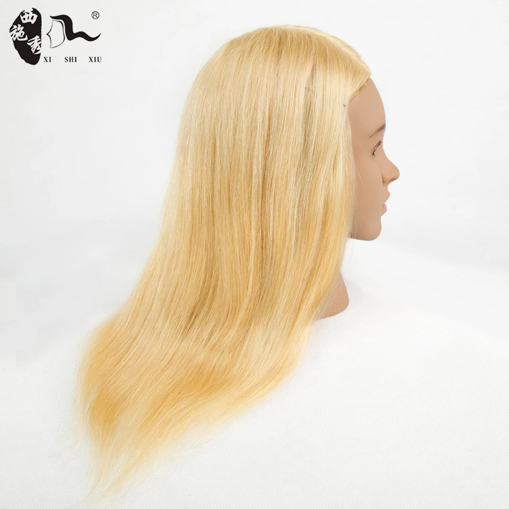 XISHIXIUHAIR 100% Human Hair Training Head with Shoulder Hair Styling Dyeing Coloring realistic Mannequin Practice Head Dolls