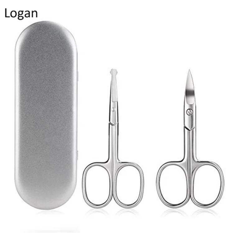 Stainless steel Curved and Round Facial Hair Scissors Set in Tin  Box