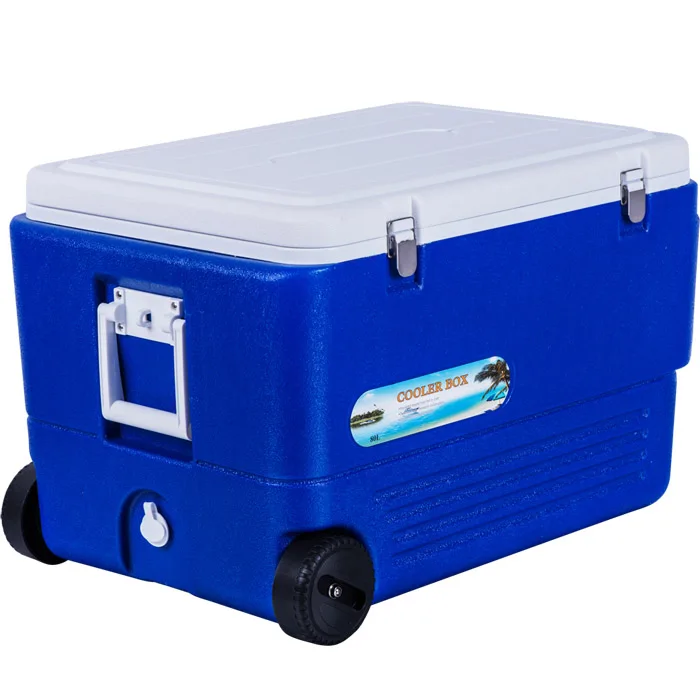 80 Liter Ice Chest Wheel Blue Fishing Party Cooler Big Portable Plastic Roller Cooler Box With Wheels
