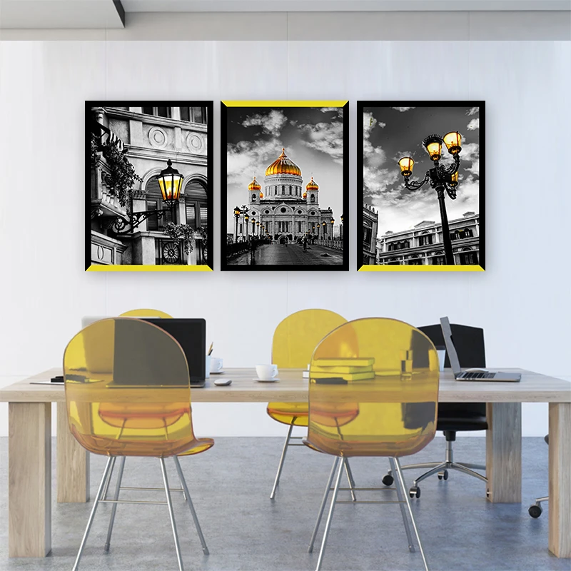 Abstract oil painting pink city 3 pieces canvas painting for bedroom