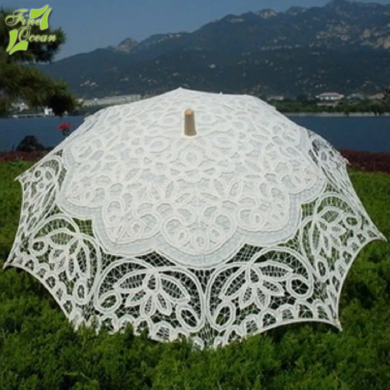 Direct Sale Hot Sale Fashion Popularity Ivory White Summer Wedding Umbrella Lace