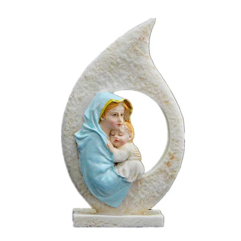 white mary and baby jesus statue desk decor