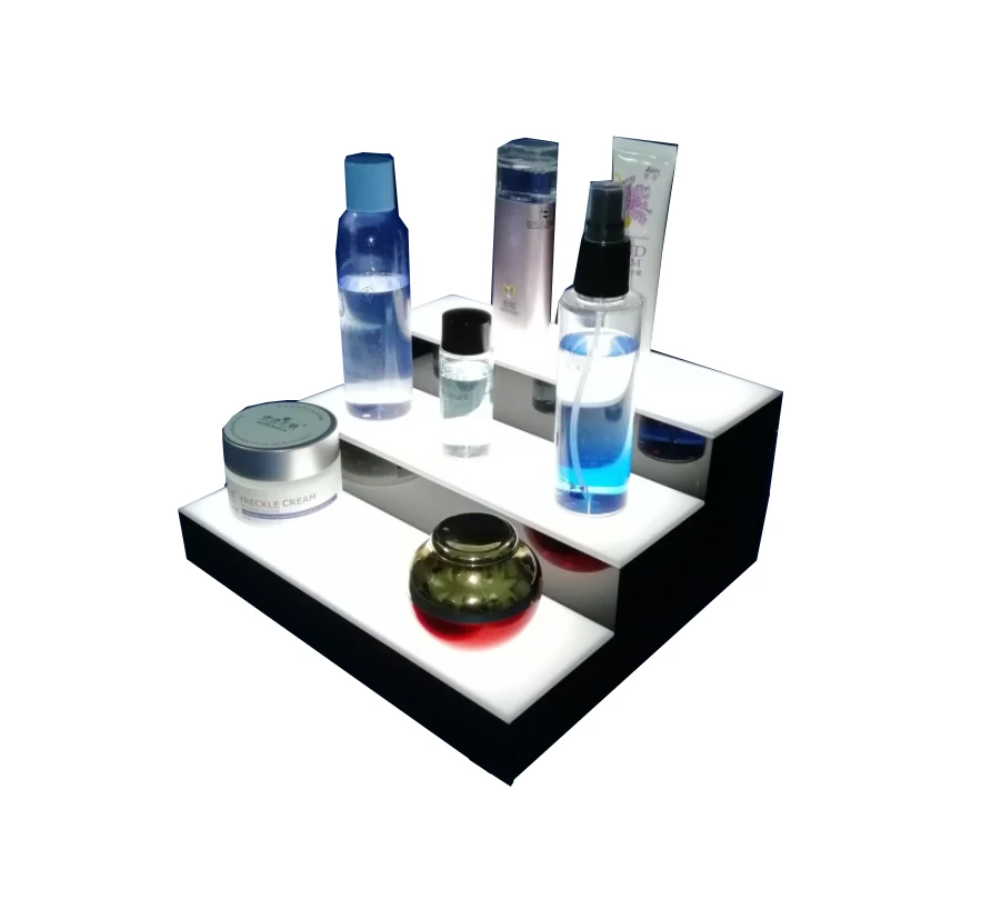 
illuminated led light acrylic display riser stand for cosmetic, lipstick, lip gloss, eyeliner,eyelash, perfume, nail polish 