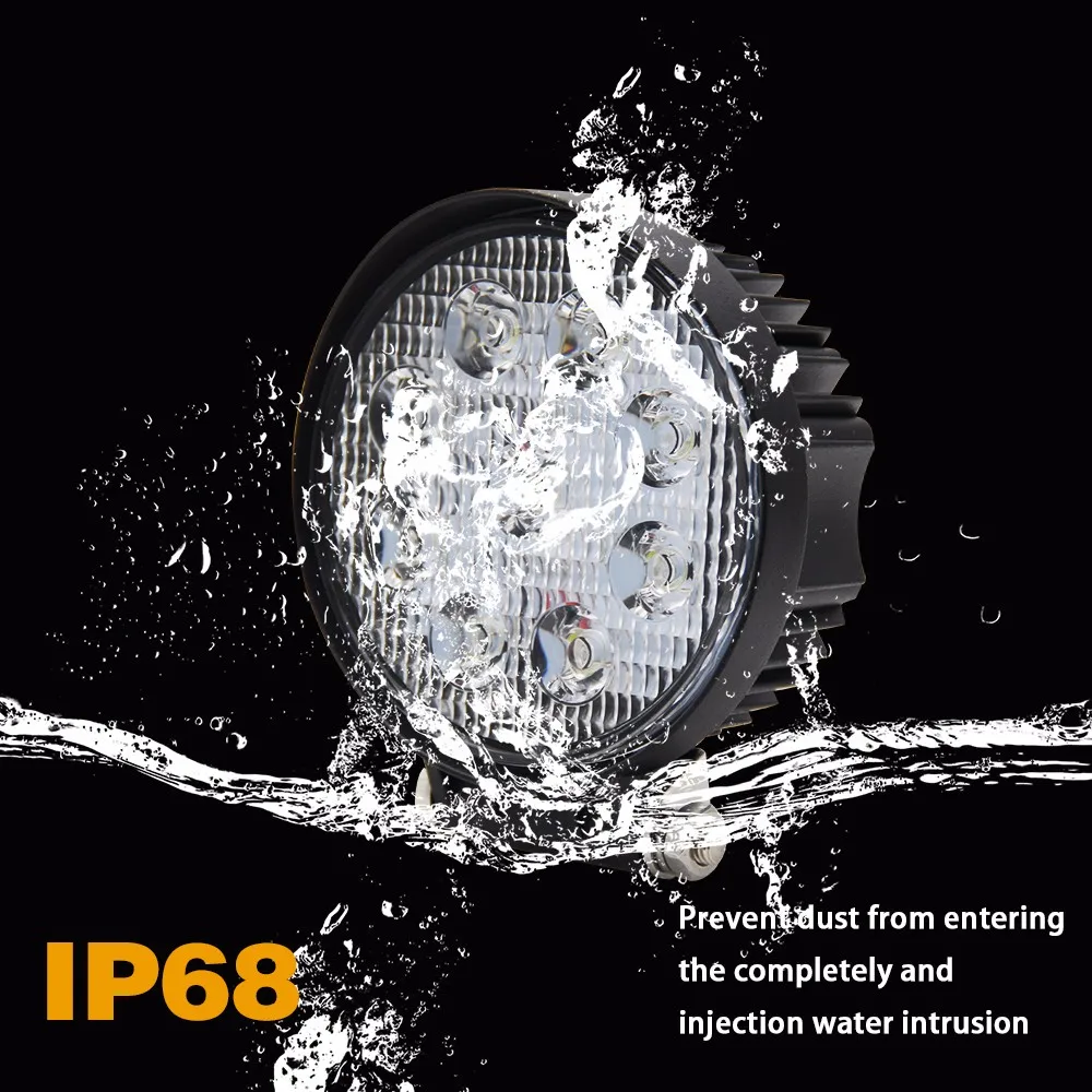 12v 24v Round Spot/flood Beam 27W Led Work Light for truck/offroad/4*4