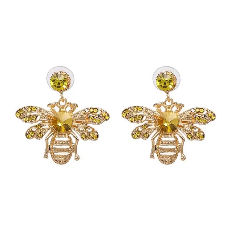 Wholesale New design Women Fashion Earrings Jewelry Accessories DelicateCute Bee Shape Colorful Multi Crystal Stud Earring