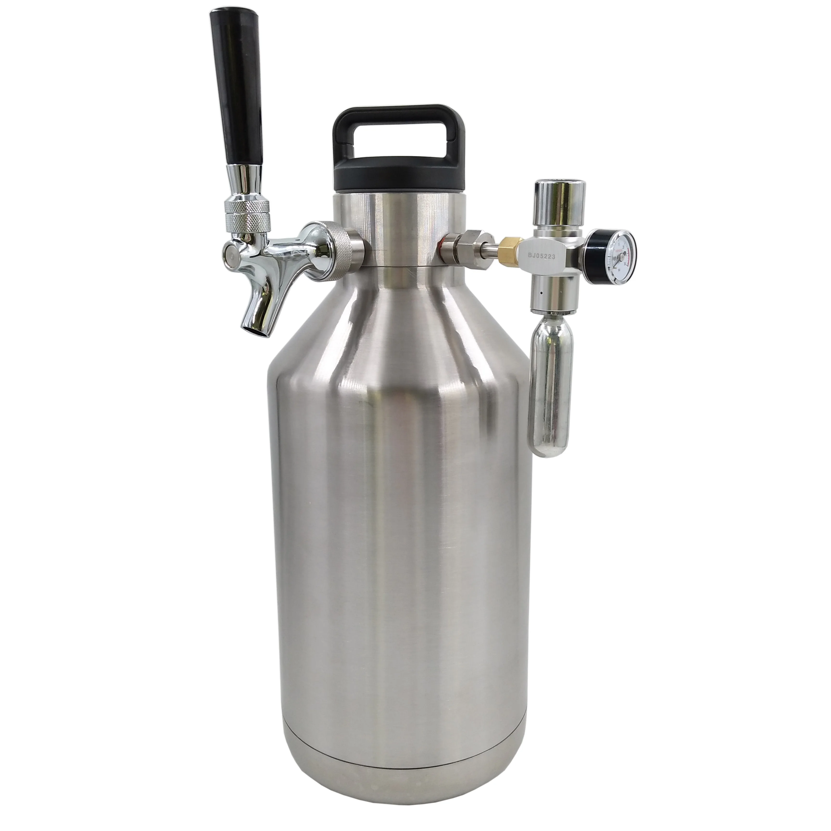 One gallon insulated vacuum beer growler with screw