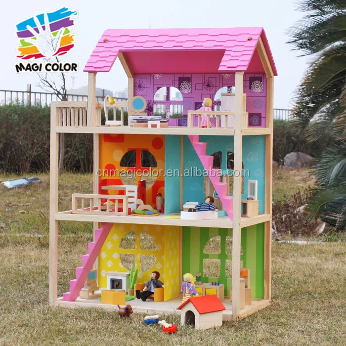 Wholesale cheap high quality girls wooden dollhouse toy bring fun W06A170