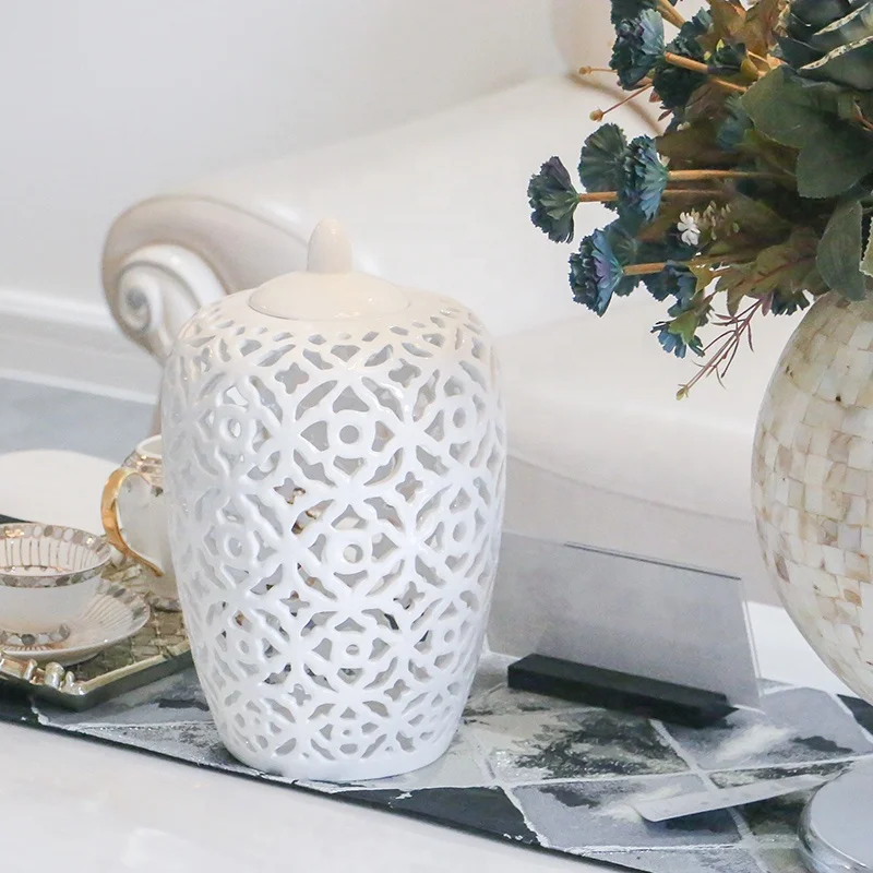 
White hollow winter melon ceramic jar modern home and hotel porcelain ornament 