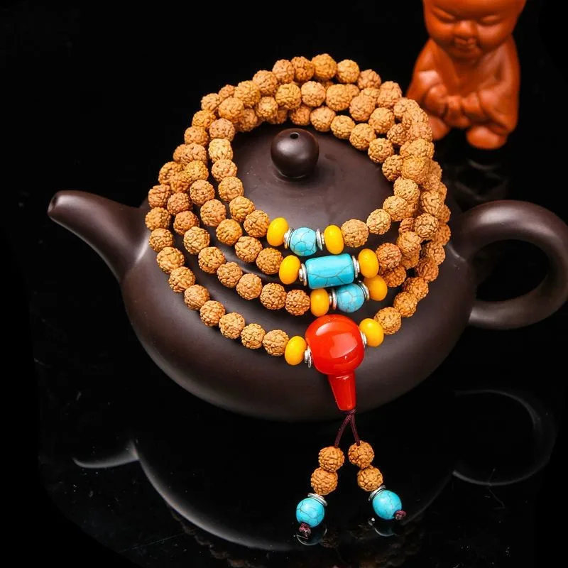Queena Natural Tibetan Vajra Bodhi / Rudraksha 108 Prayer Beads Bracelet