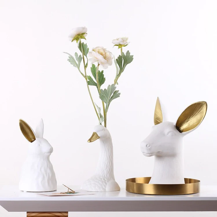 luxury golden elk head rabbit head swan head decorative vase