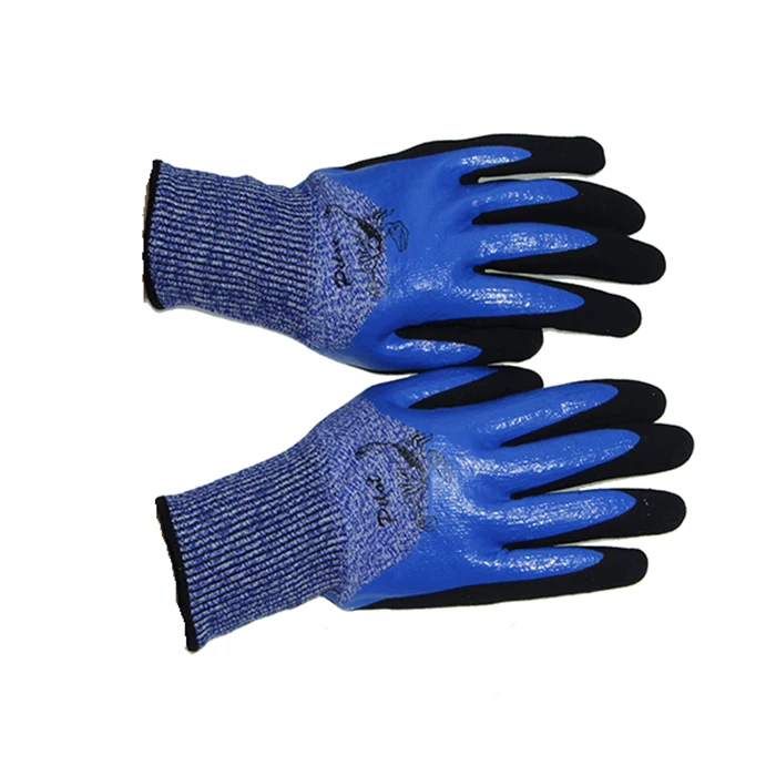 13 HPPE sandy finished nitrile palm double dipped cut resistant gloves level 5 work gloves