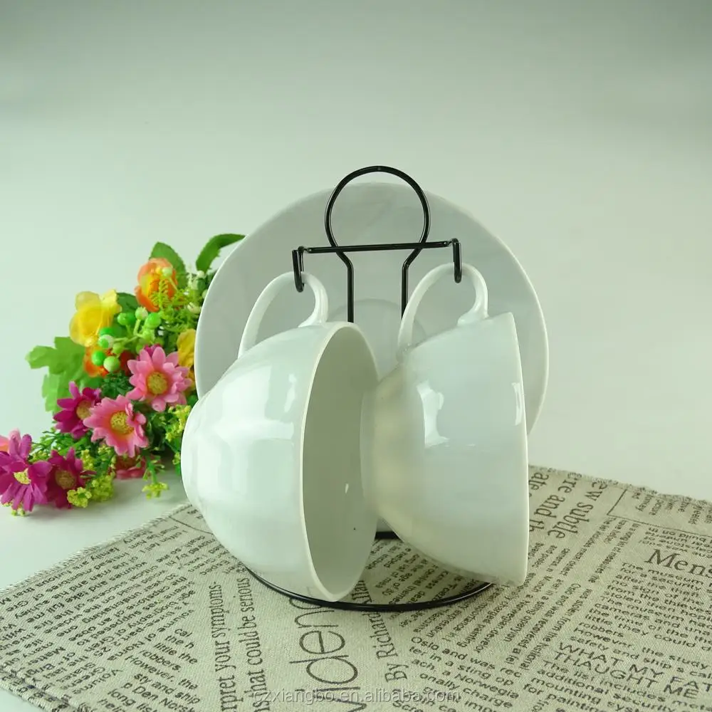 SANBO STOCK Limited Supplies bulk wholesale drinkware ceramic tea cup and saucer espresso coffee cup set with metal rack