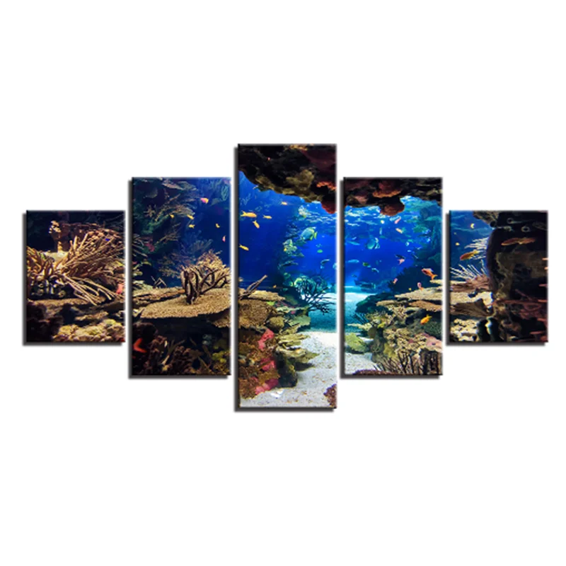 Canvas Wall Art Pictures Framework Home Decor Room 5 Pieces Underwater Sea Fish Coral Reefs Paintings HD Prints Seascape Posters