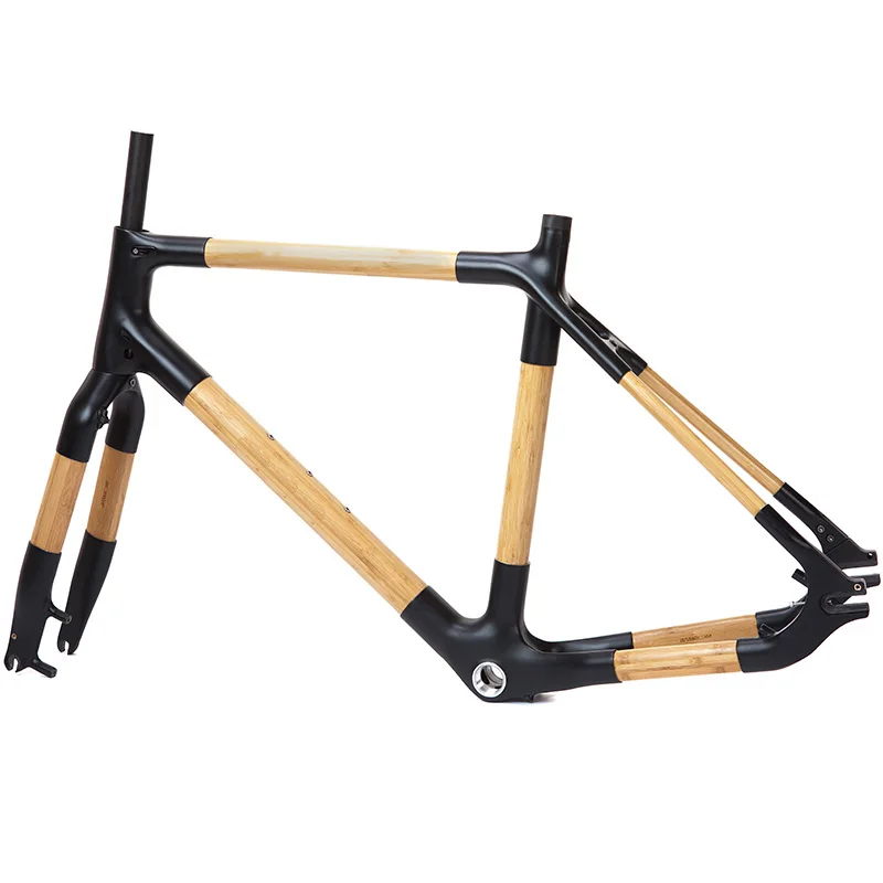 550-3 City Bicycle Front Fork Handlebar Solid Bamboo Road Bike Frame With Carbon Fiber Connector