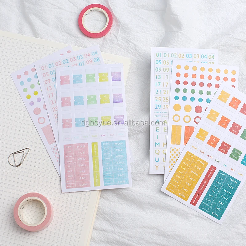Custom self adhesive planner sticker sheets, woodfree paper kiss cut sticker sheet to write