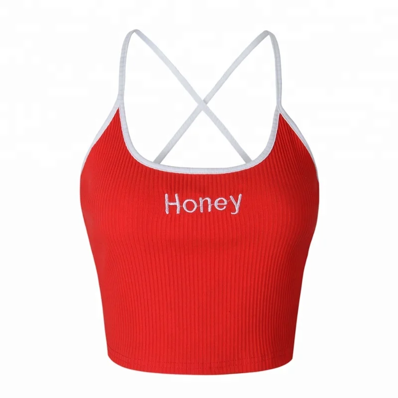 
Sexy Halter Cami Letter Embroidered Super Short Camisoles 