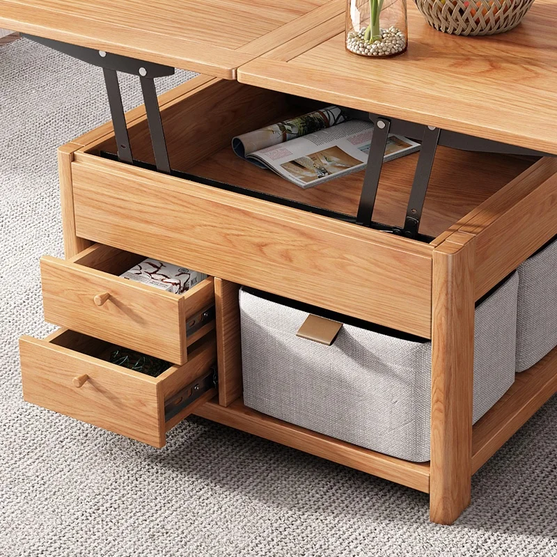 New Design Modern Living Room Furniture Storage Box Lifting Extendable Wooden Folding Coffee Table