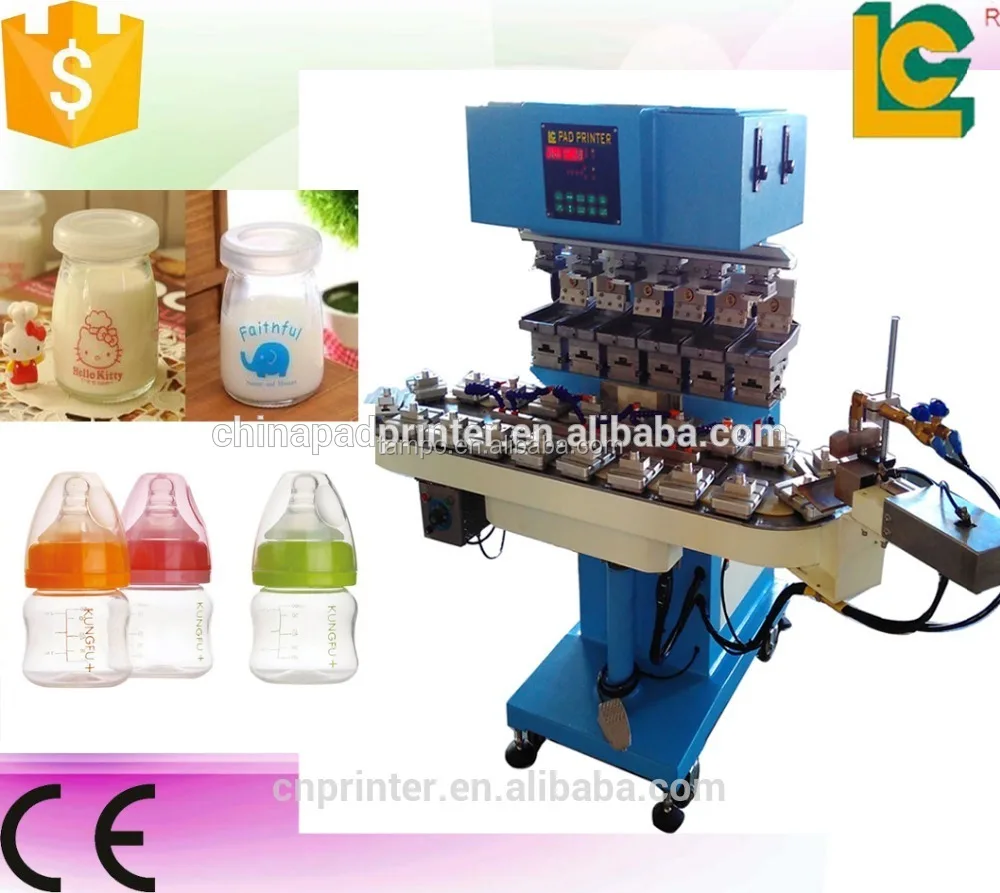 6 color PP/ PE material plastic baby milk bottle pad printing machine with flame treatment system