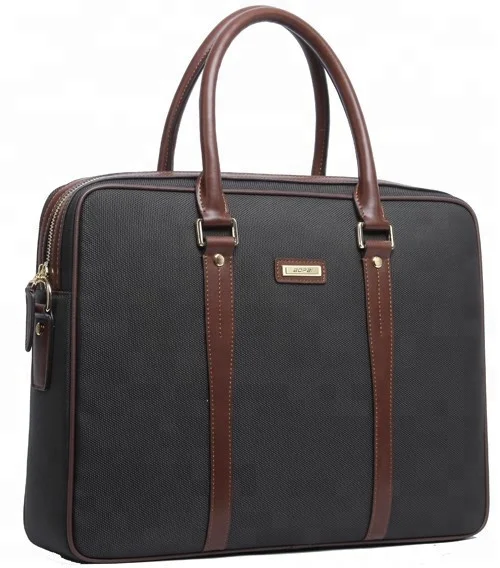 Fashion elegant durable leather nylon computer laptop mens briefcase bag (114-09501)