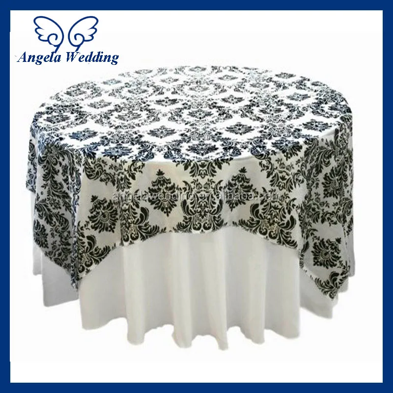TL015A Wholesale Cheap discount elegant polyester plain black and white damask wedding table overlay