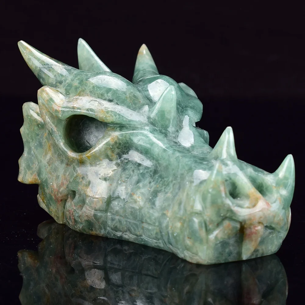 Realistic Green Fluorite Gemstone Dragon Head Skull Crystal Home Decoration Lapis Lazuli Hand Carved Engraving SCULPTURE CN;GUA
