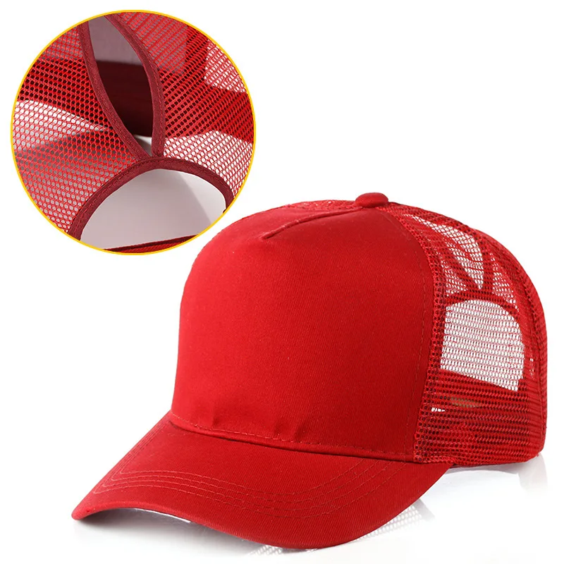 2019 Hot Sale 5 panels backless hair cute trucker mesh cap for ladies