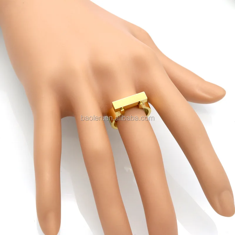Classics Stainless Steel Jewelry Horseshoe Flat Shackle Brand Ring Punk Finger Love Ring Gold Color Square Shape Ring For Women