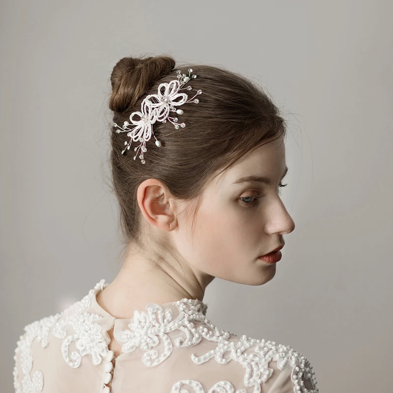 O377 Vintage Handmade Wedding Bridal Hairwear Pearls Crystal Ceramics Beads Bridesmaid Hair Comb Women Birthday Gift Accessories