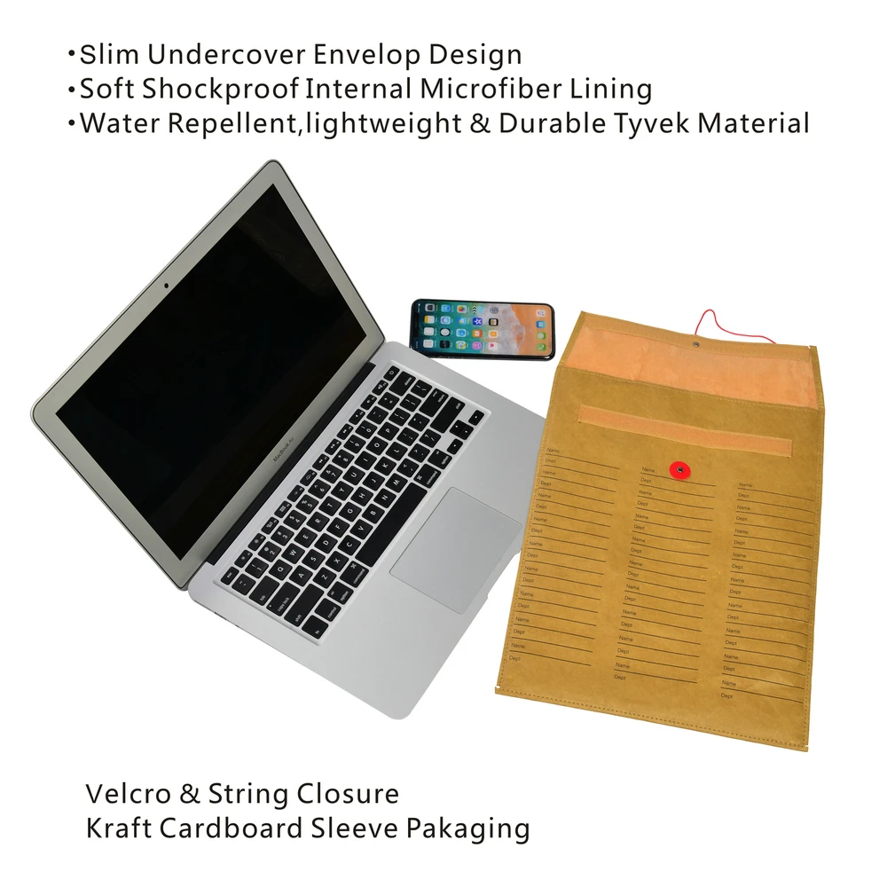 Lightweight Waterproof Undercover Sleeve Anti Theft Dupont Tyvek Laptop Bag for Macbook Pro Air 13 Inch iPad Air Pro 12.9 Inch
