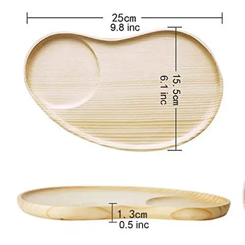 Set 2 Fancy Platter Small Serving Tray Kid Plate Cheese, Salad, Dessert Divided Breakfast Bamboo Serve Dish