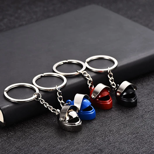 wholesale 4 colors  metal mini motorcycle drivers helmet keychain