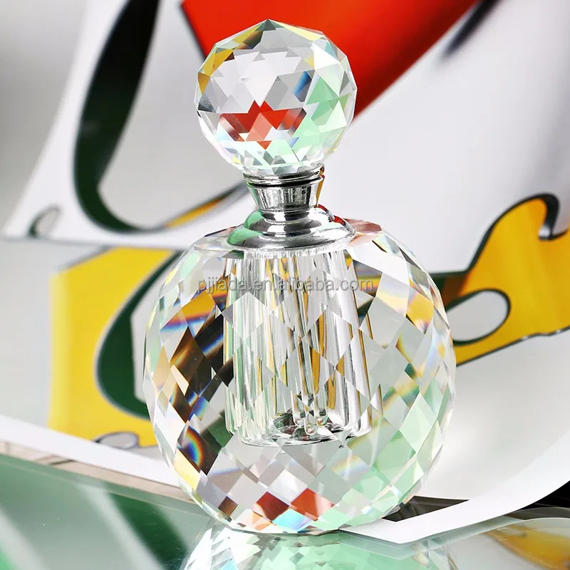 6ml Clear Prism Round Luxury Refillable Women Parfum Vintage Empty K9 Crystal Cut Glass perfume Bottle