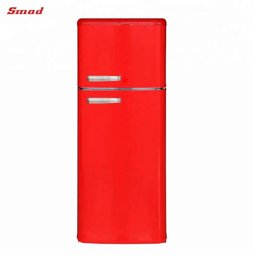 red retro compact single door refrigerator with freezer compartment