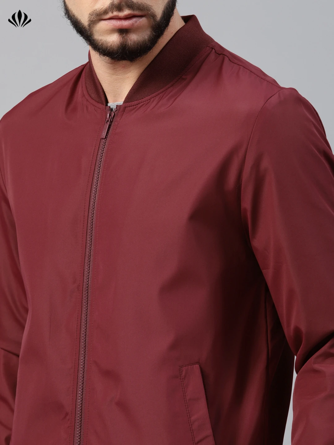 Wholesale Custom Printing Men Red 100% Polyester Long Sleeve Hip Hop Jacket Men Maroon Solid Bomber Jacket