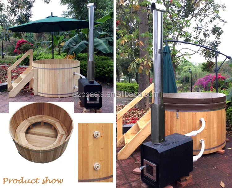 Outdoor Canada red cedar wood fired hot tub for 2 person